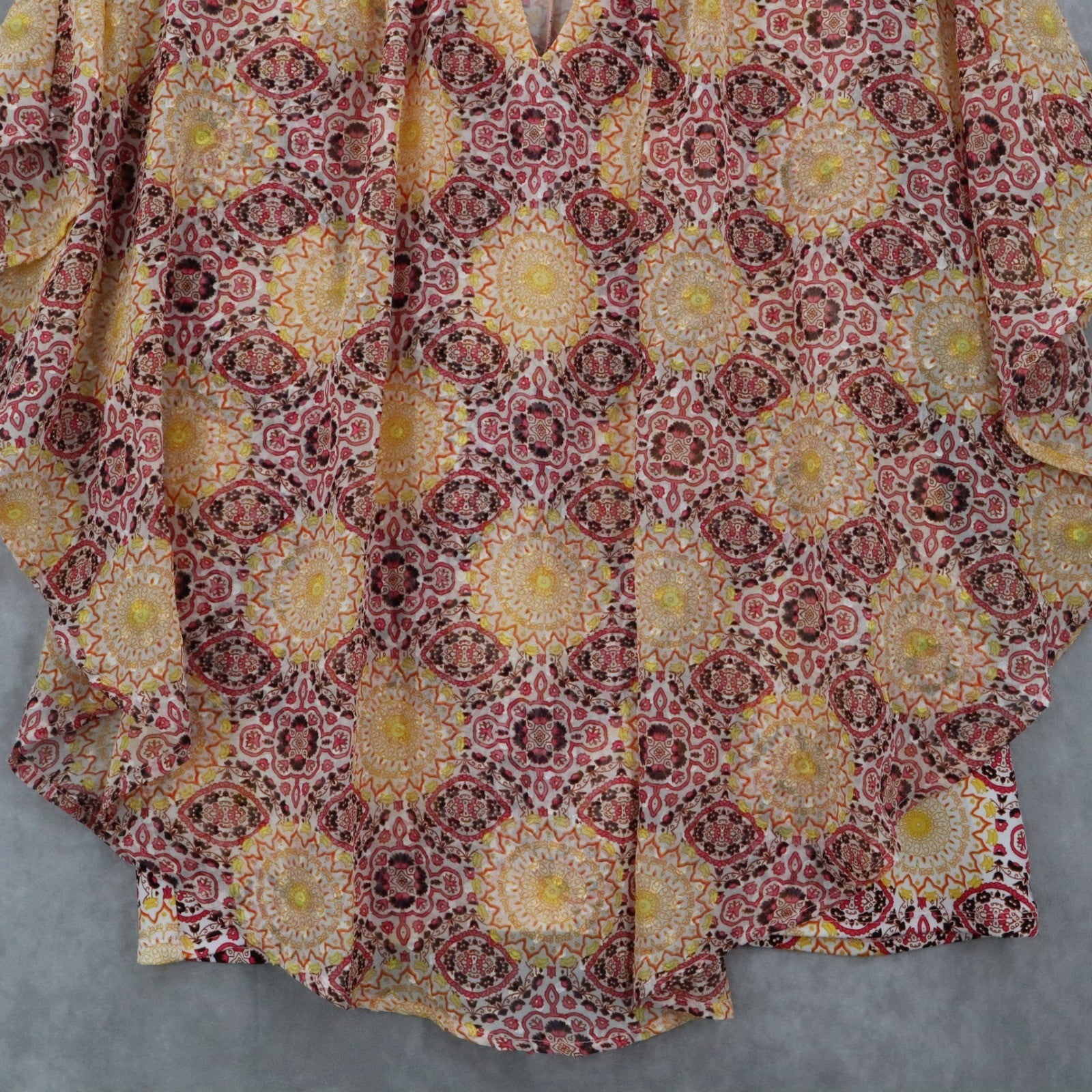 Kim Rogers Yellow Floral Dolam Casual Daisy Shine Palm Spring Bead Top Blouse XL