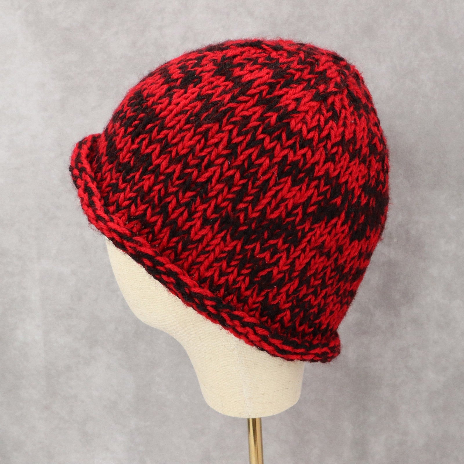 Red Crochet Cable Knit Black Skater Vintage Y2K Cottage Beanie Cap Hat OS