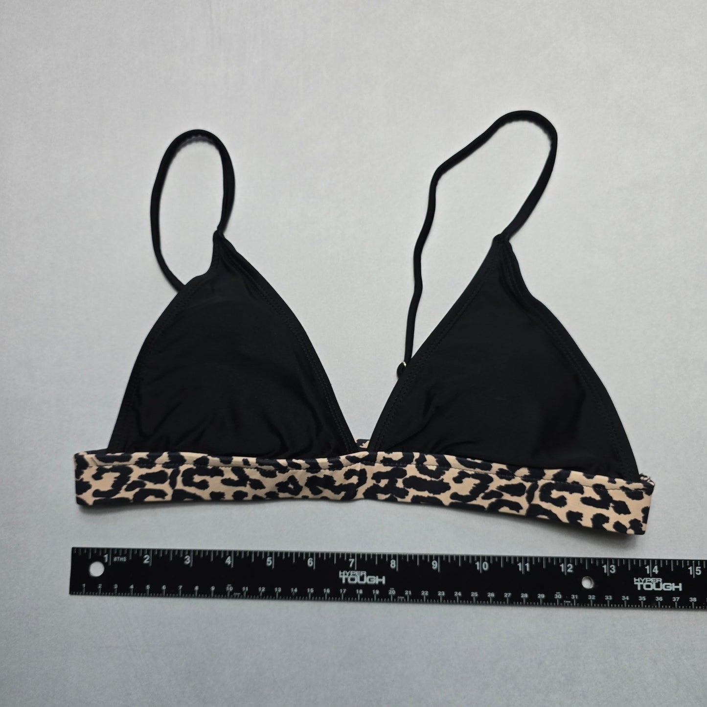 Black Animal Print Pull On Swim Sports Bra Beach Bralette Bikini Top L Large
