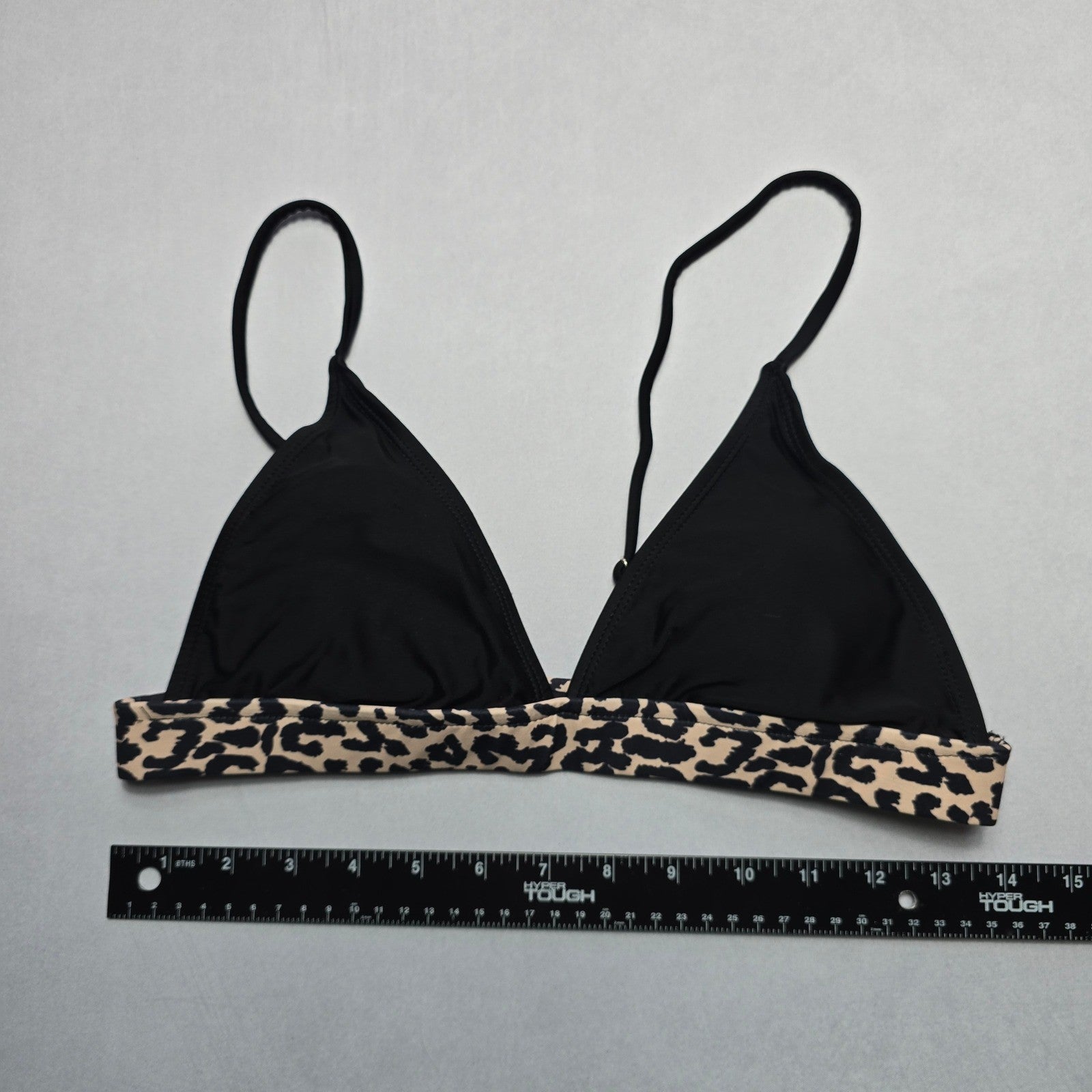 Black Animal Print Pull On Swim Sports Bra Beach Bralette Bikini Top L Large