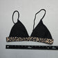 Black Animal Print Pull On Swim Sports Bra Beach Bralette Bikini Top L Large