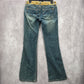 XOXO Blue Straight Bootcut Flare Gold Sequin Denim Jeans Pants 7/8