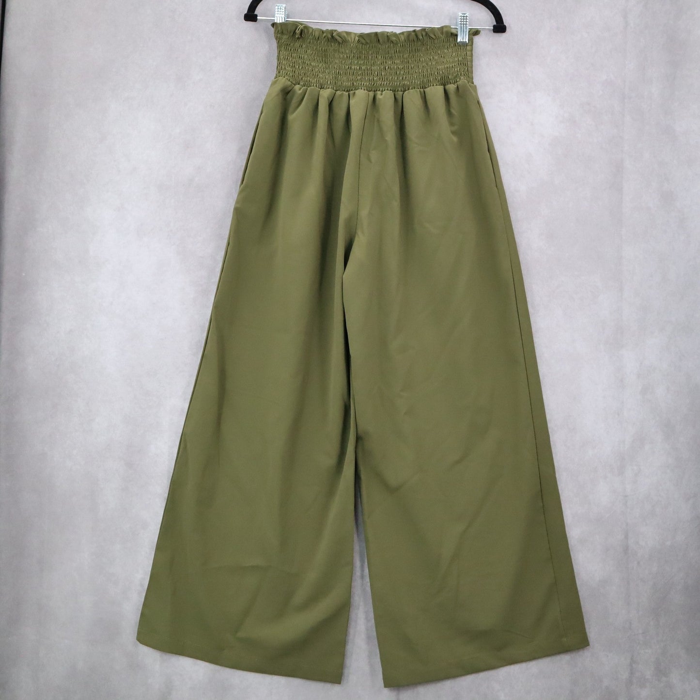 Green Wide Leg Boho Comfy Pull On Straight Leg High Rise Trousers Pant S Small