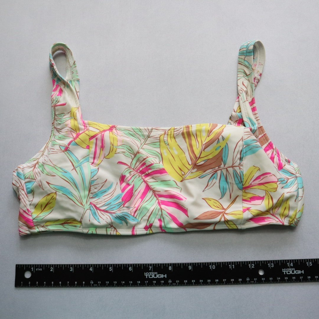 No Boundaries Pink Floral Boho Swim Sports Bra Beach Bralette Bikini Top L Large