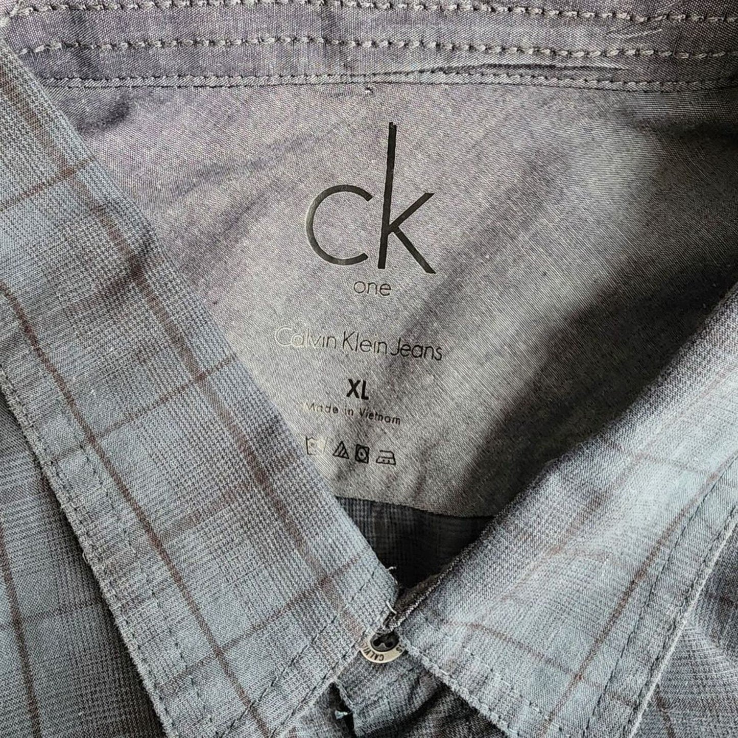 Calvin Klein One Jeans Blue Plaid Button Up Long Sleeve Dress Shirt Extra Large