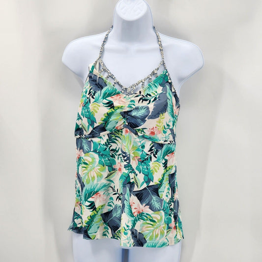 True Craft Green Blue Tankini Swimsuit Swimwear Halter Top Padded Bra Bathing XL