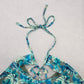 Reel Legends Blue Tropical Shell Tie Swim Sports Bra Beach Bikini Top M Medium