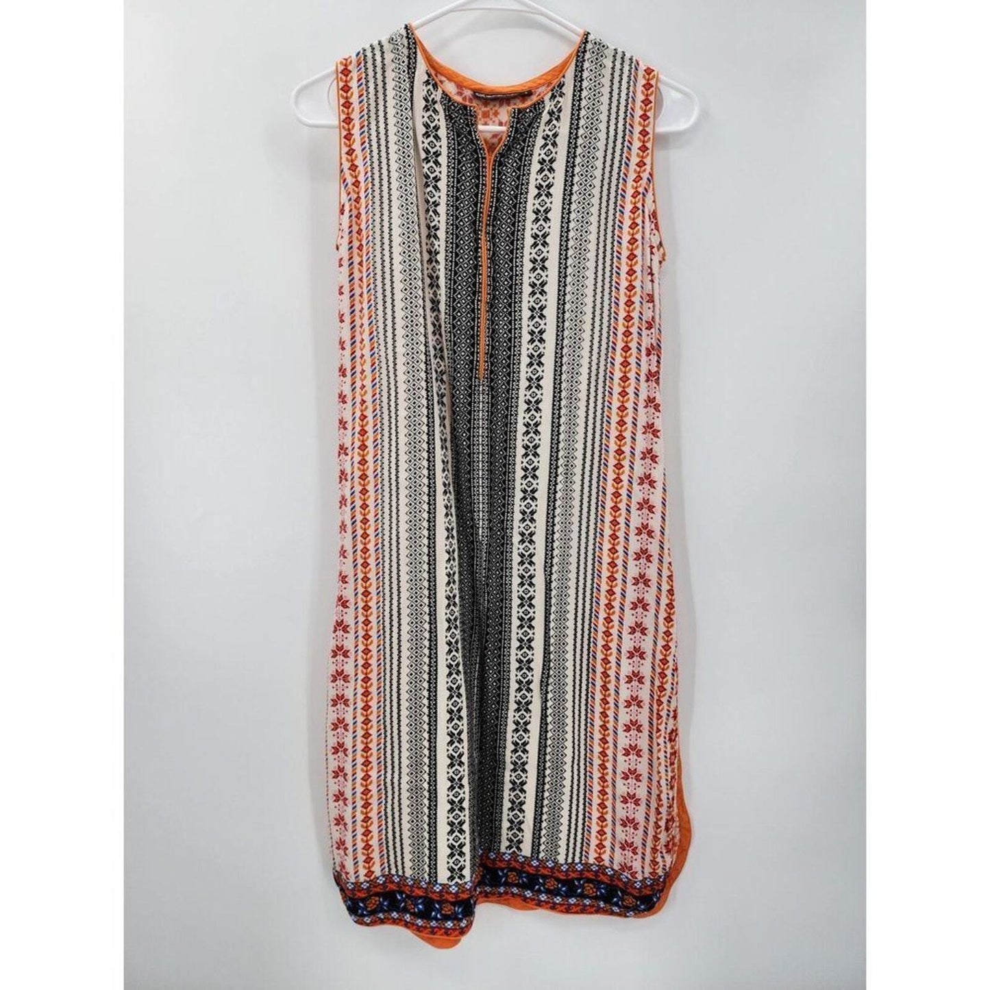 Tunic Top Sleeveless Orange Black Shirt Blouse Size S