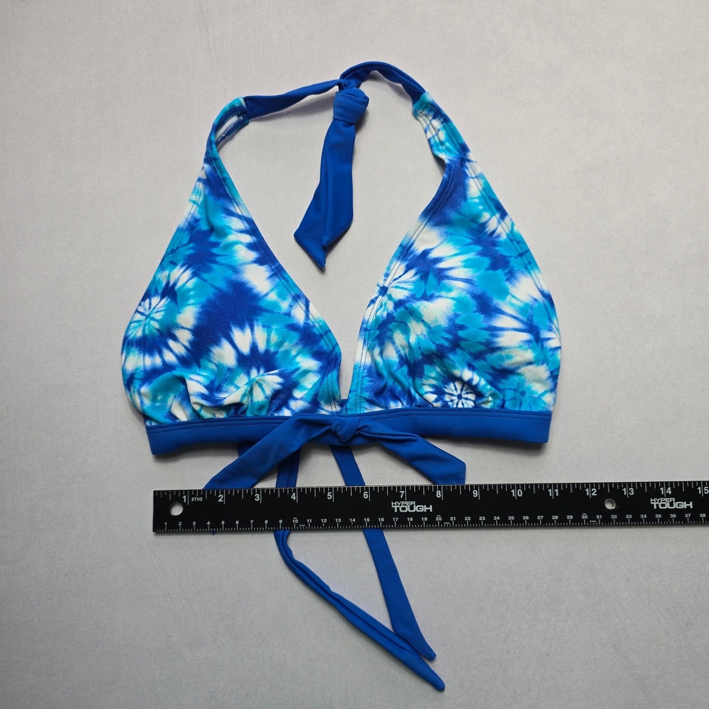 Winki Girl Blue Tie Dye Halter Tie Swim Sports Bra Beach Bikini Top L Large