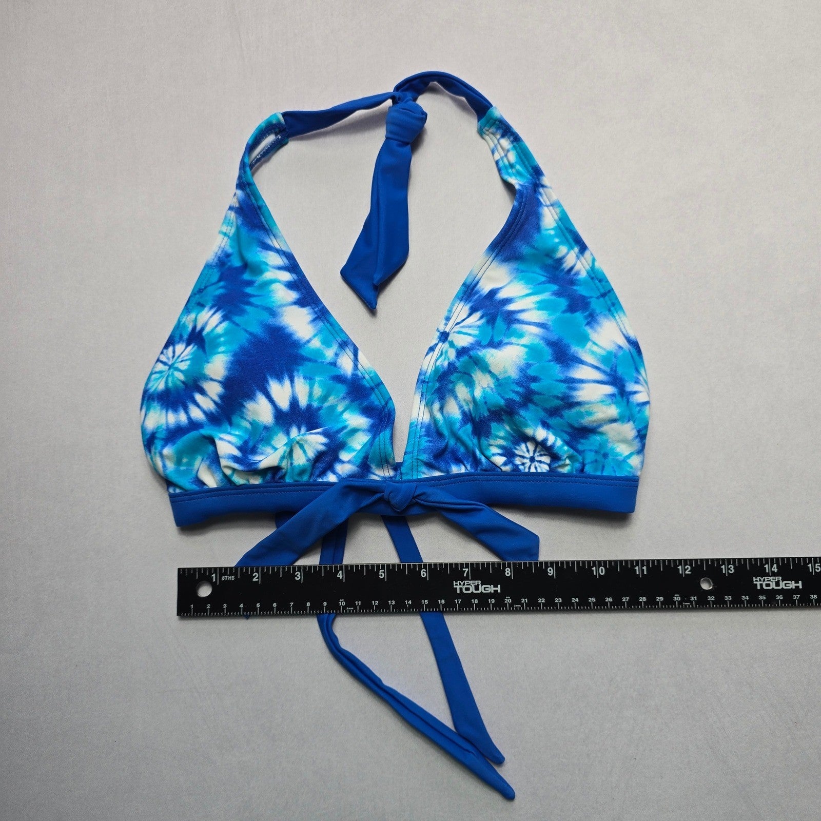 Winki Girl Blue Tie Dye Halter Tie Swim Sports Bra Beach Bikini Top L Large