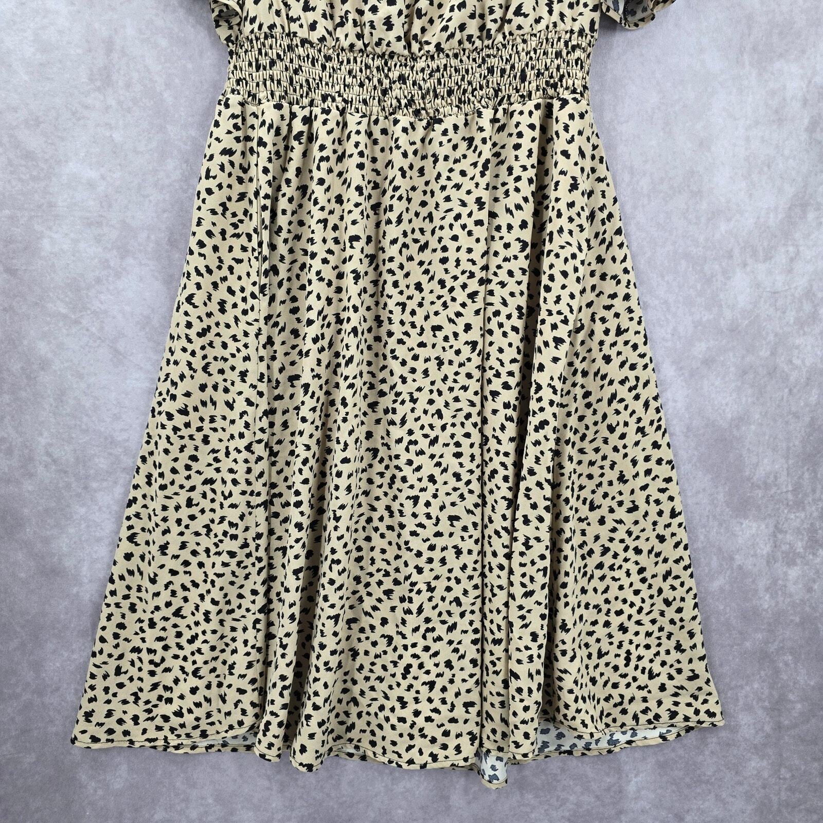 Bloomchic Animal Print Flutter Office Short Sleeve Flowy Flare Midi Dress XL