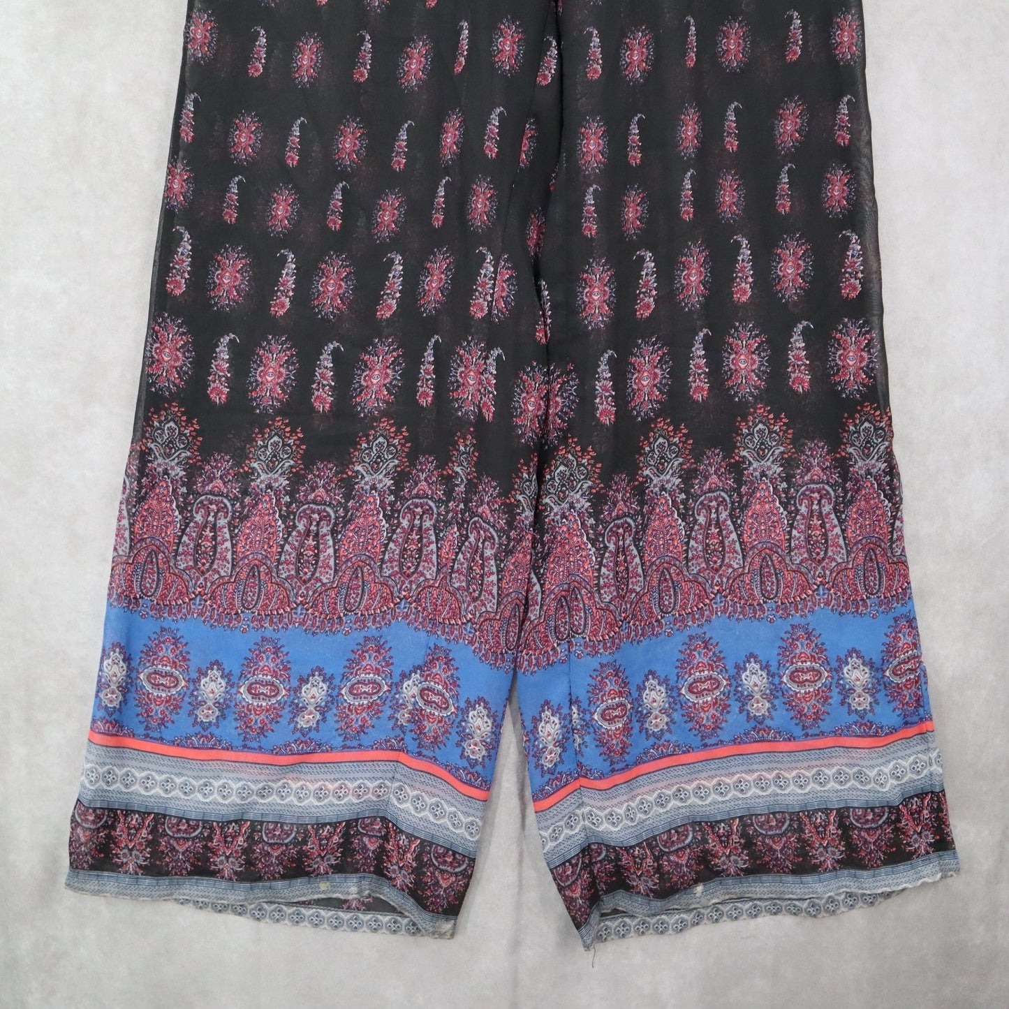 Twenty Six Black Floral Wide Leg Boho Pull On Comfy Trousers Pants M Medium