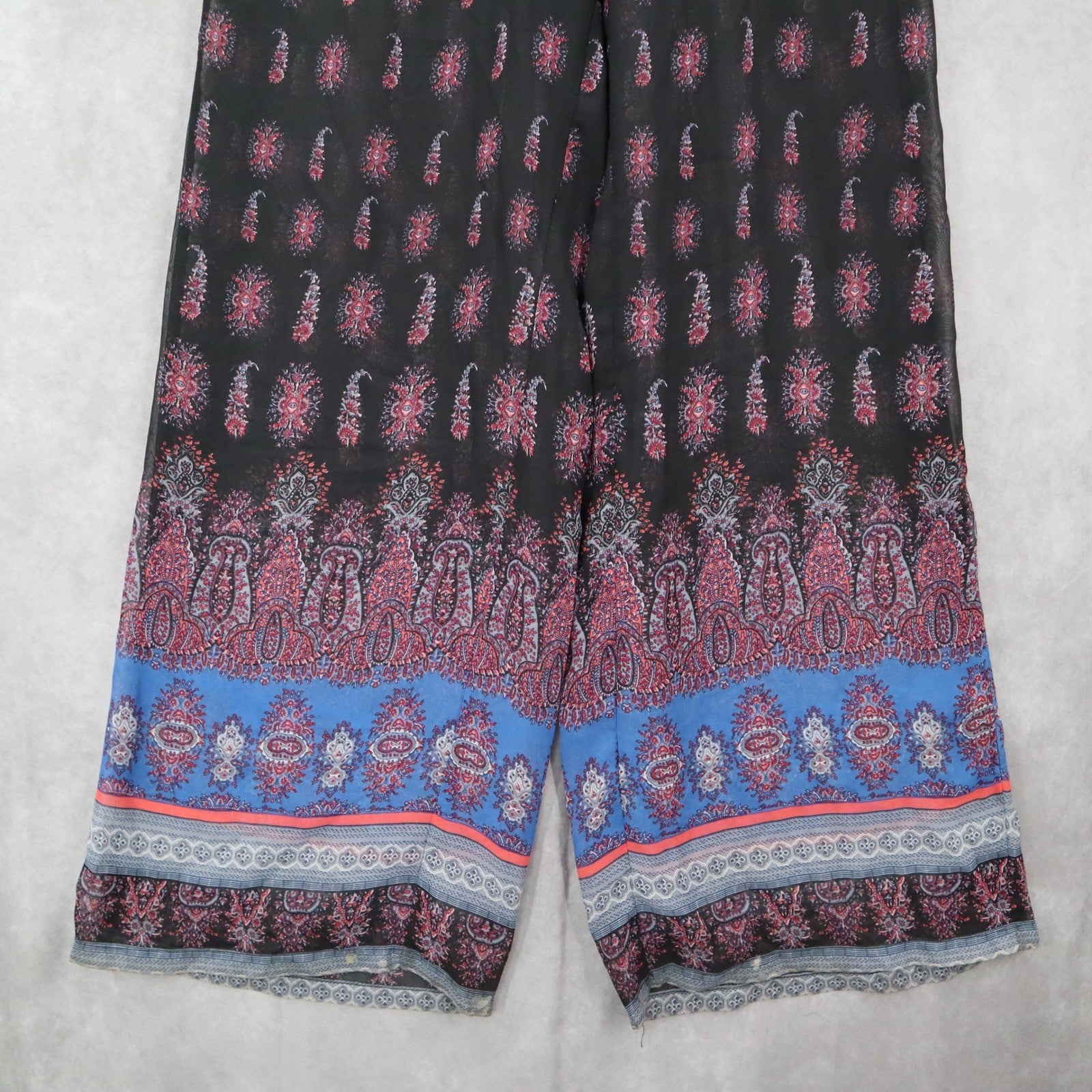 Twenty Six Black Floral Wide Leg Boho Pull On Comfy Trousers Pants M Medium