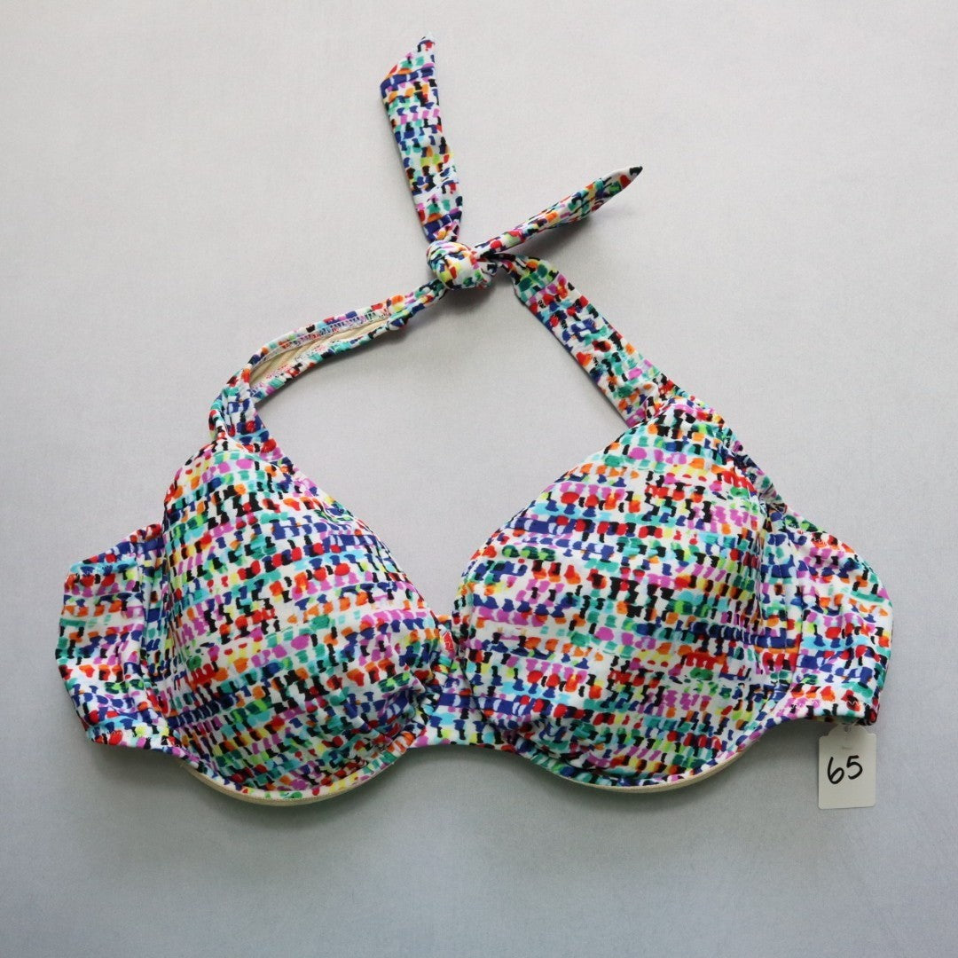 Profile Pink Multi Halter Tie Padded Wired Swim Bra Bralette Bikini Top 38D