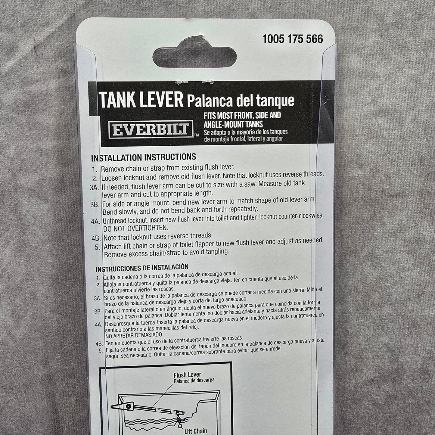Everbilt Universal Toilet Tank Lever Plastic Handle Arm White Front Angle Mount