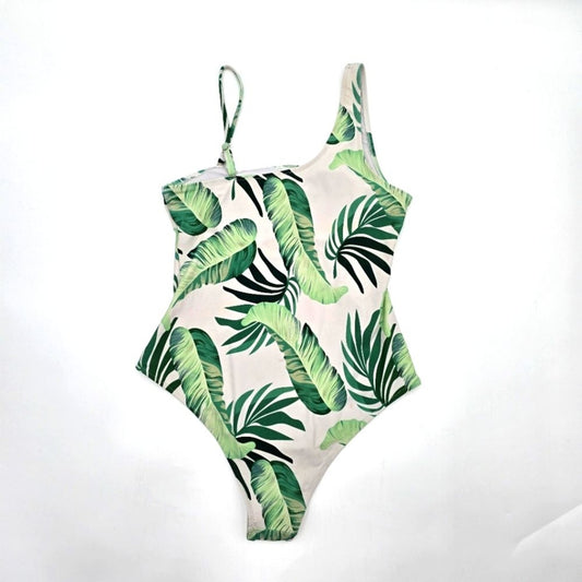 Old Navy Tropical Leaf White One Piece Bathing Suit Swimwear Medium