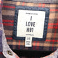 I Love H81 Blue Flannel Plaid Button Up Cotton Patch Western Patch Cowgirl Large