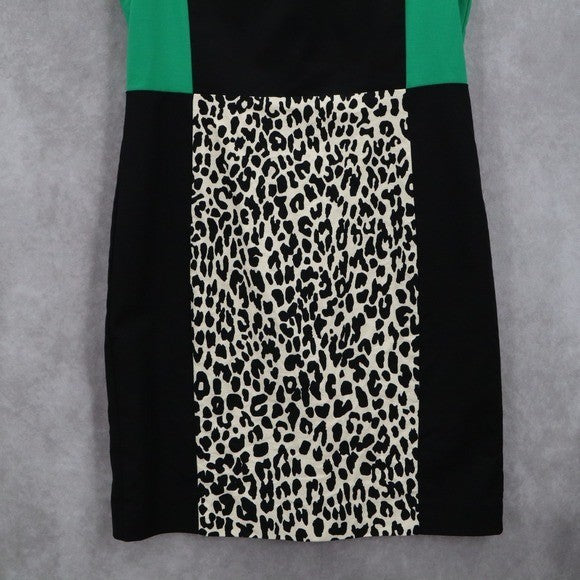 Calvin Klein Animal Black Green Leopard Knee Length Preppy Classic Dress 10