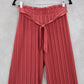 Pink Stripe Belted Wide Leg Boho Pull On Straight Leg Trousers Pant S Small