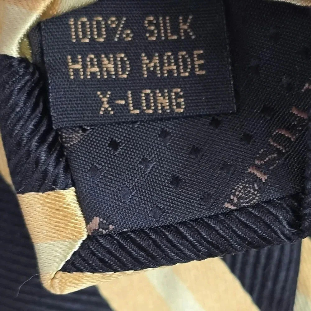 F/X Fusion Yellow Black Stripe Geometric 100% Silk Extra Long Mens Neck Tie NWOT