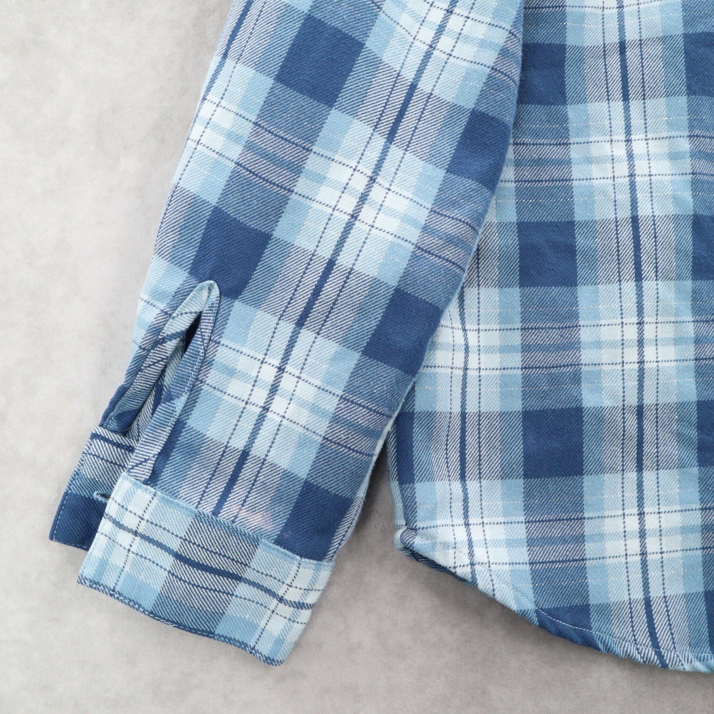 Teddi Blue Plaid Flannel Western Long Sleeve Button Up VTG College Petite Small