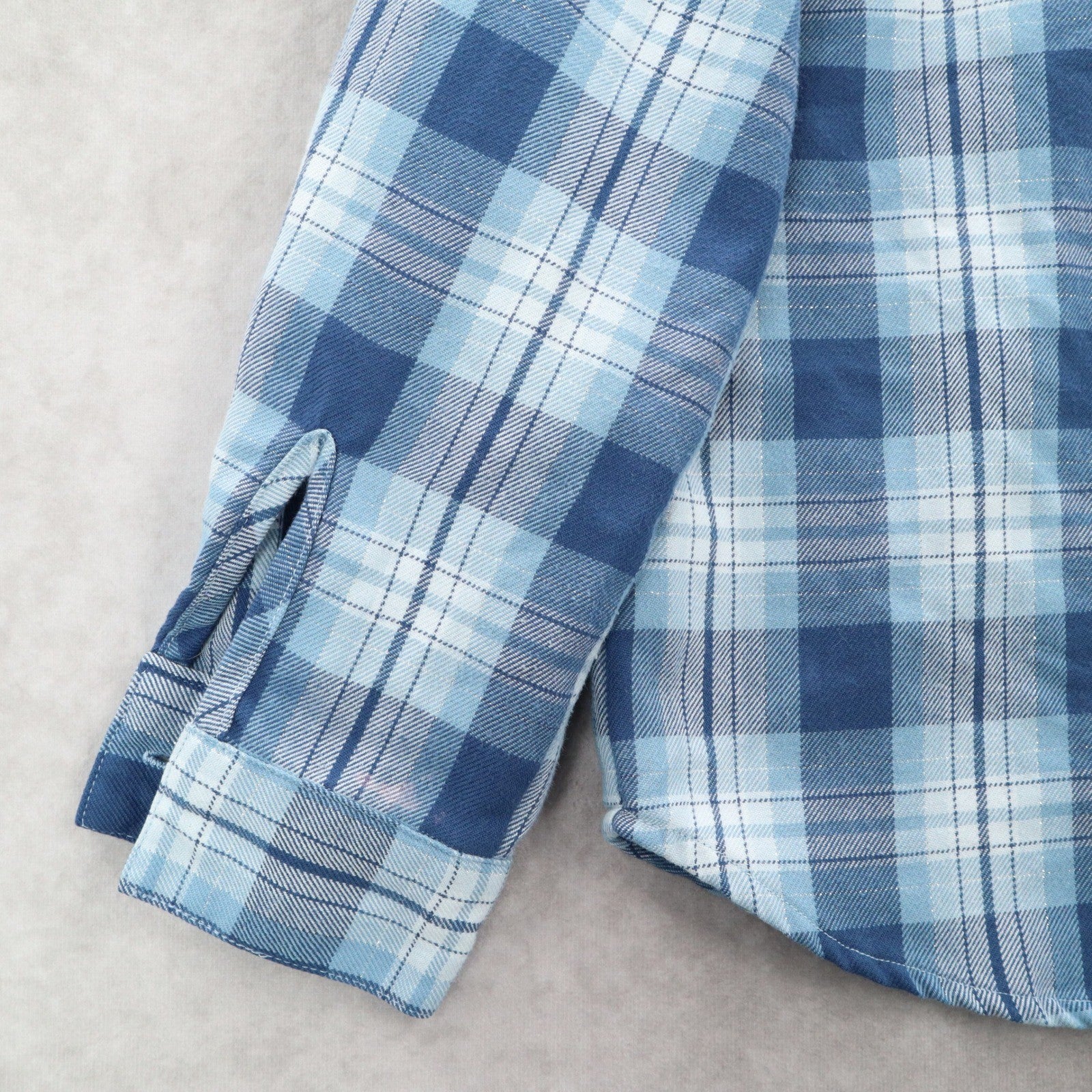 Teddi Blue Plaid Flannel Western Long Sleeve Button Up VTG College Petite Small
