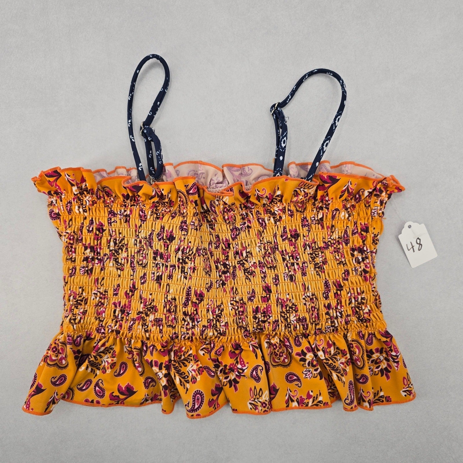 Yellow Floral Crop Smock Boho Tube Ruffle Y2K Bikini Bralette Swim Top M Medium