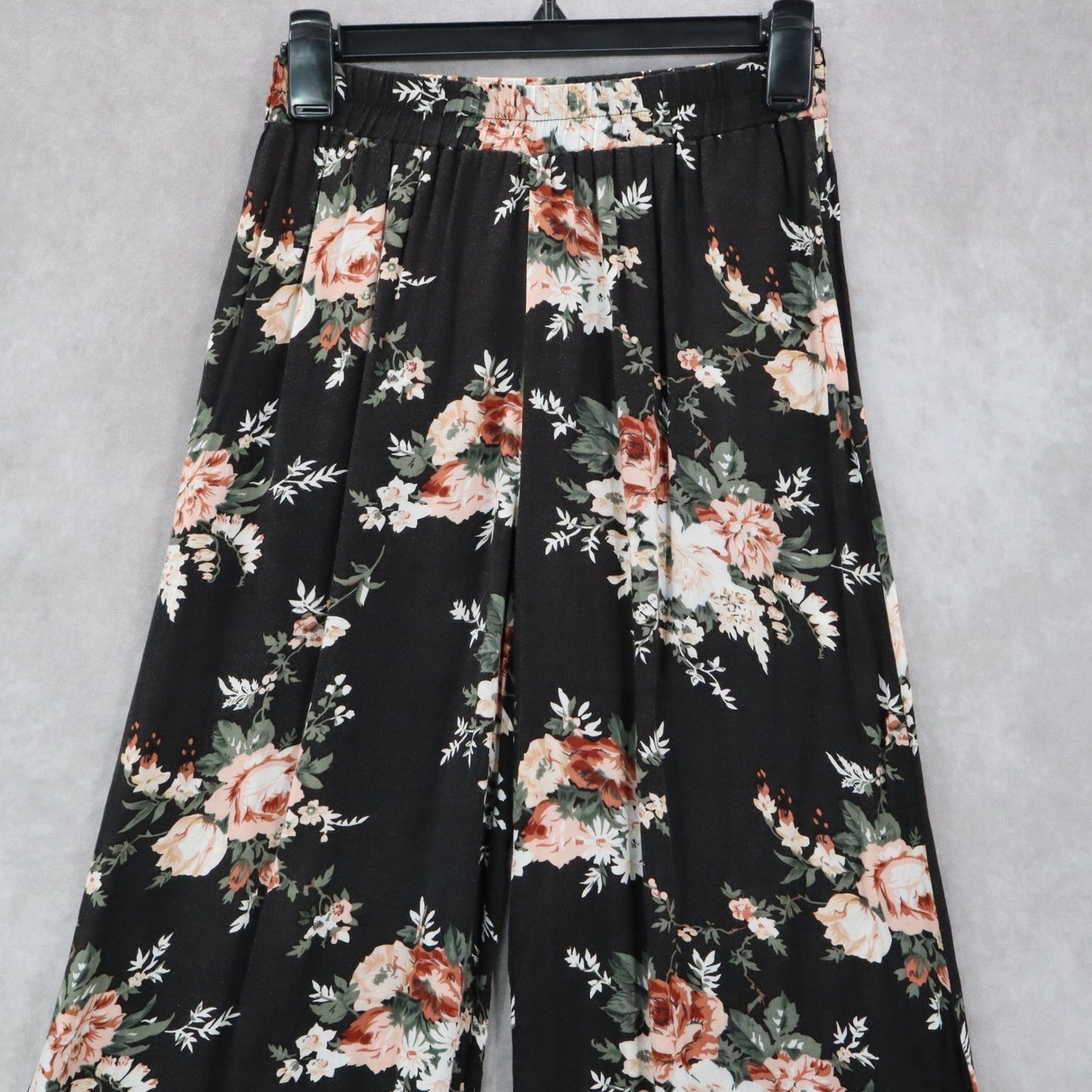 Copper Key Black Floral Wide Leg Pants Boho Palazzo High Waist Lounge VTG Small