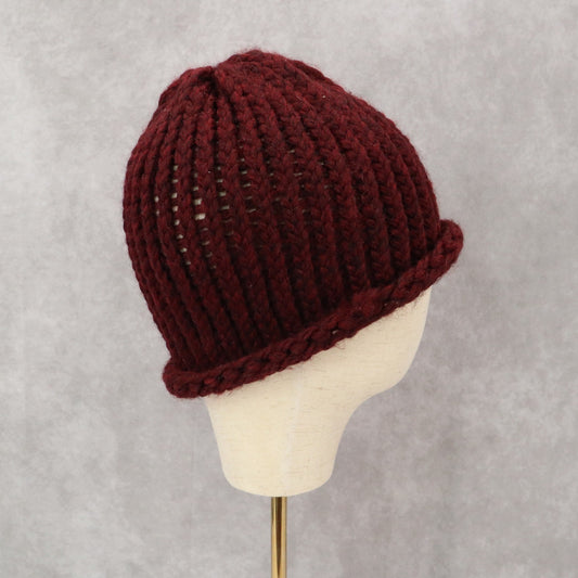 Red Maroon Cable Knit Y2K Vintage Handmade Winter Bucket Cozy Beanie Cap Hat
