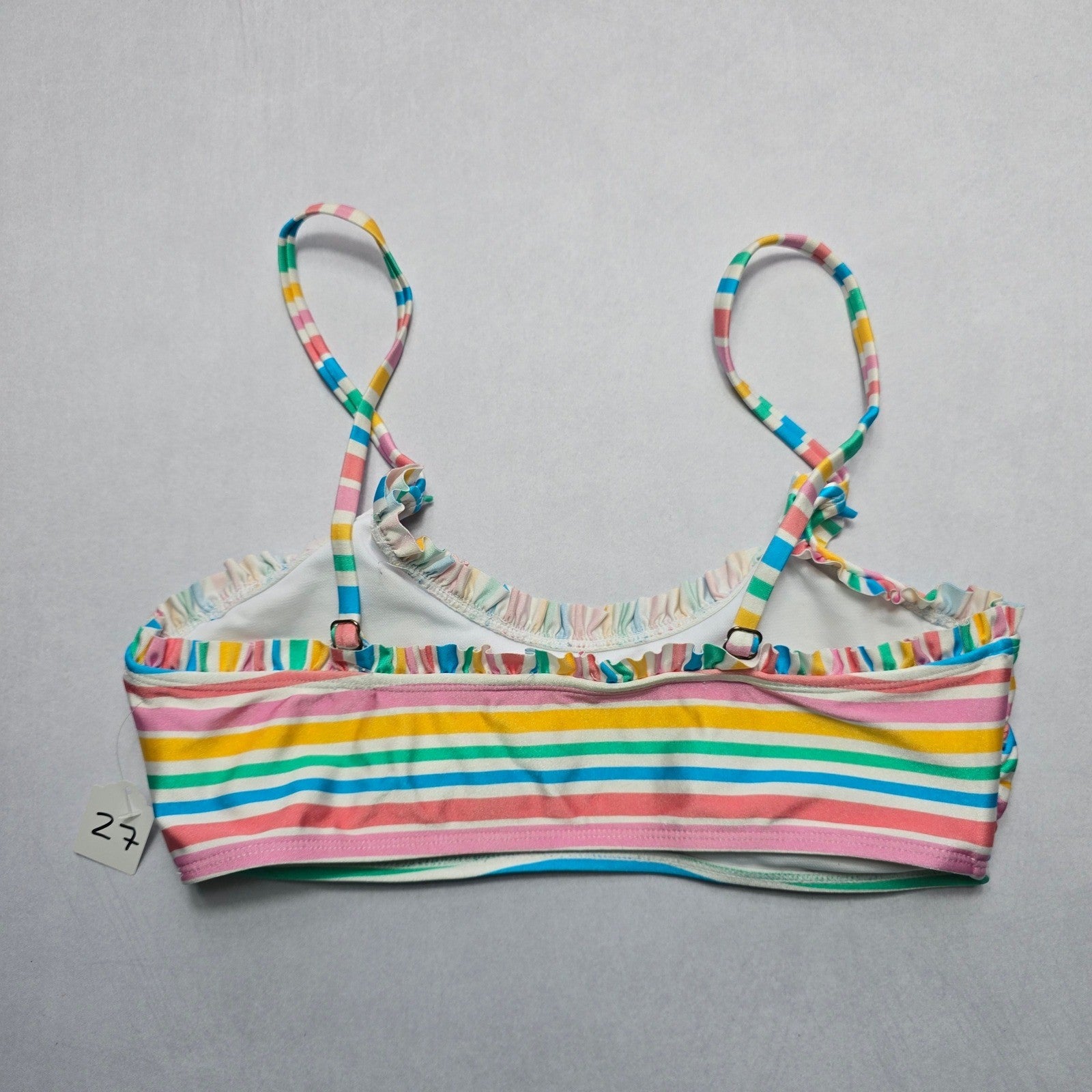 Indigo Rein Pink Stripe Ruffle Padded Swim Bra Beach Bralette Bikini Top L Large
