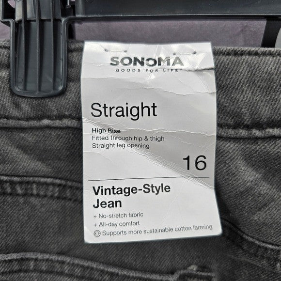 Sonoma Goods For Life Gray Geysers Vintage Style Straight Denim Jeans 16