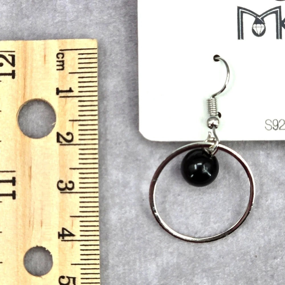 Silver Circle Black Bead Drop Dangle Hook Fashion Jewelry Earrings NWT JB2-46