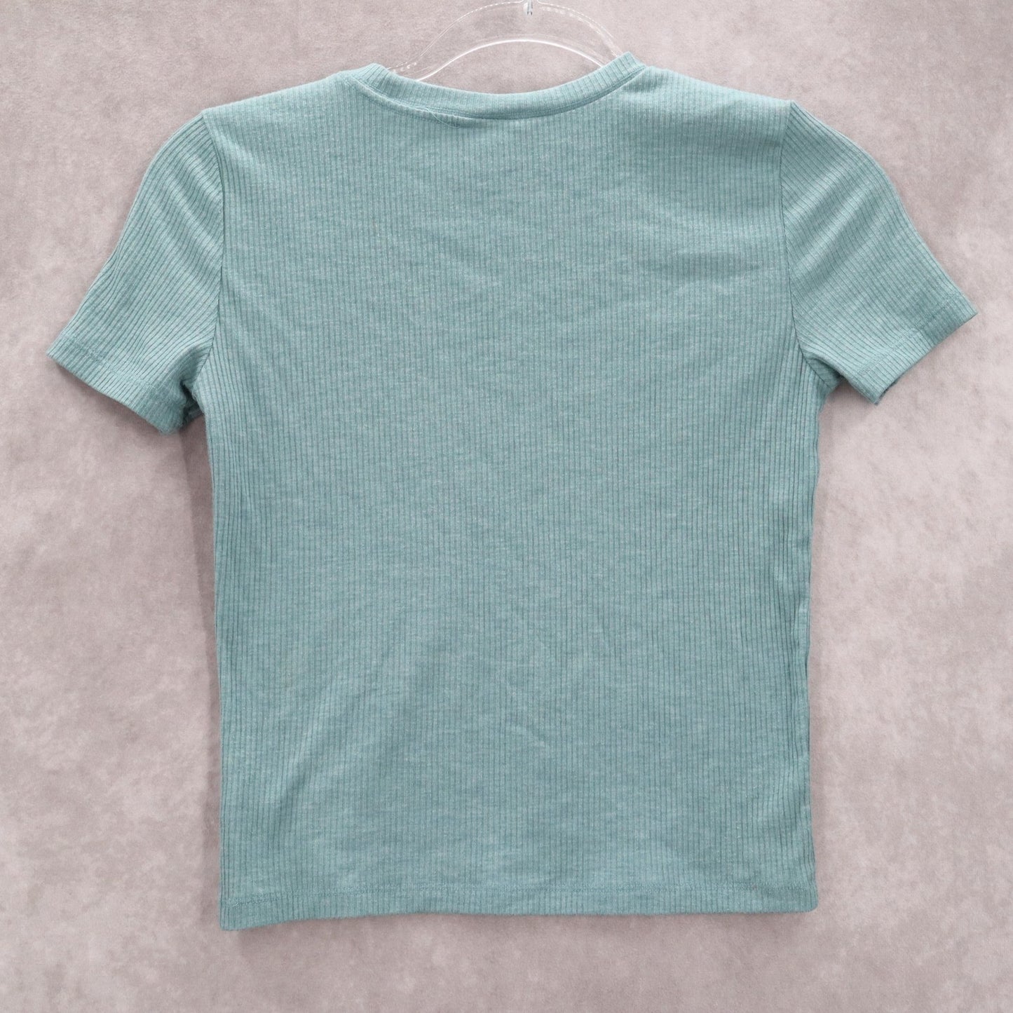 Victoria's Secret Pink Logo Blue Ribbed Short Sleeve Cropped Tshirt Top S Small