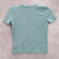 Victoria's Secret Pink Logo Blue Ribbed Short Sleeve Cropped Tshirt Top S Small