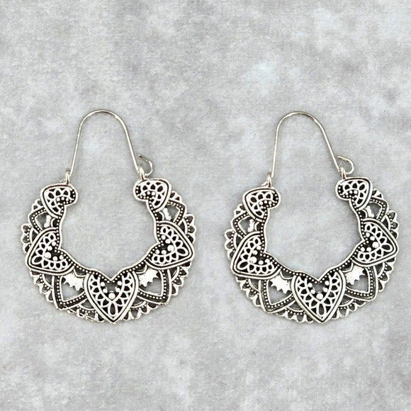 Silver Floral Star Drop Hook Dangle Floral Boho Earring Fashion Jewelry JB2-57