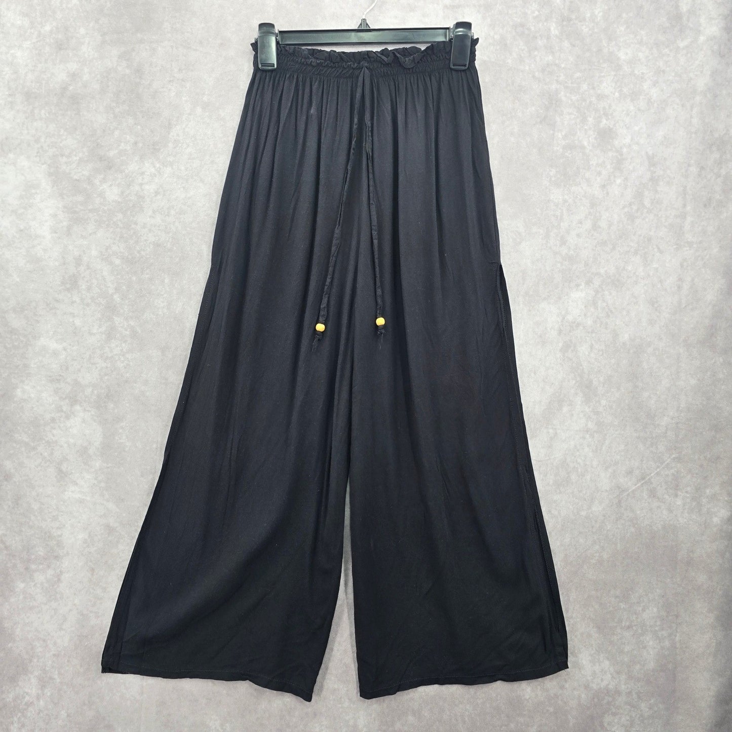 Black Wide Split Flowy Straight Beach Vacation Lounge 90s Pullon Boho Pants XS