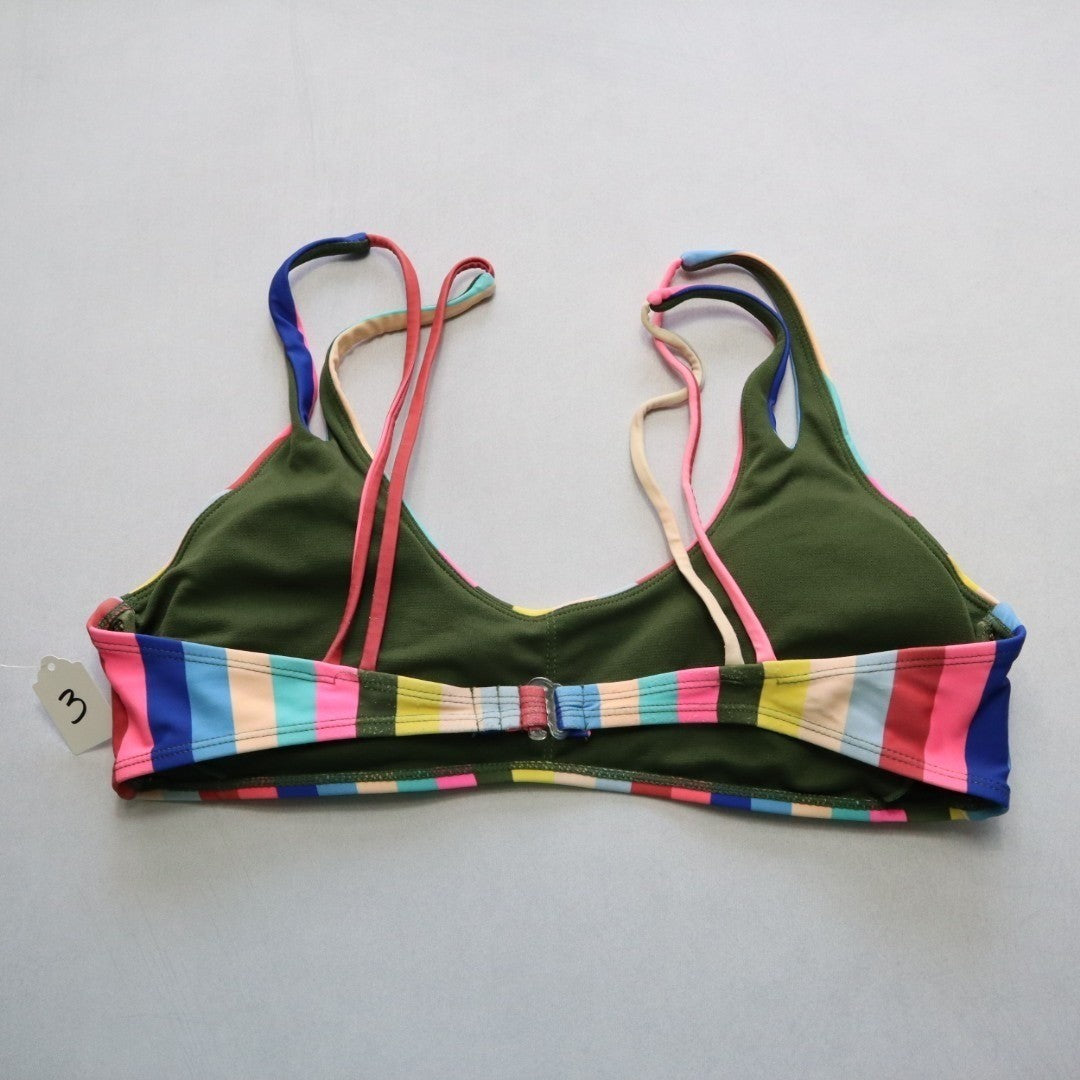 No Boundaries Stripe Pink Swim Sports Bra Bralette Bikini Top L Large