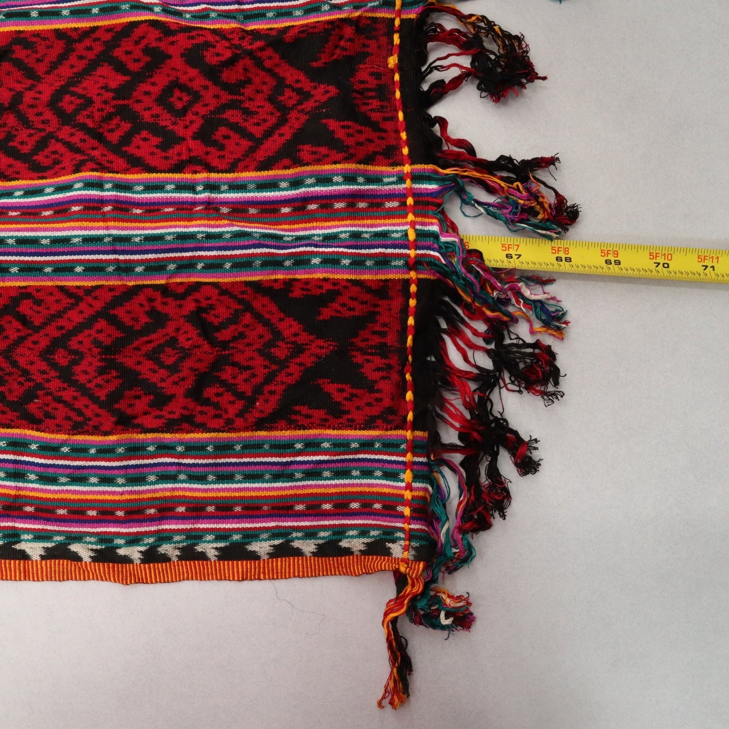 Red Tassel Geometric Rectangle Tribal Boho Shawl Wrap Scarf