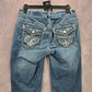 Blue Embroidered Stud Rhinestone Straight Leg Stitch Denim Pants Jeans 10