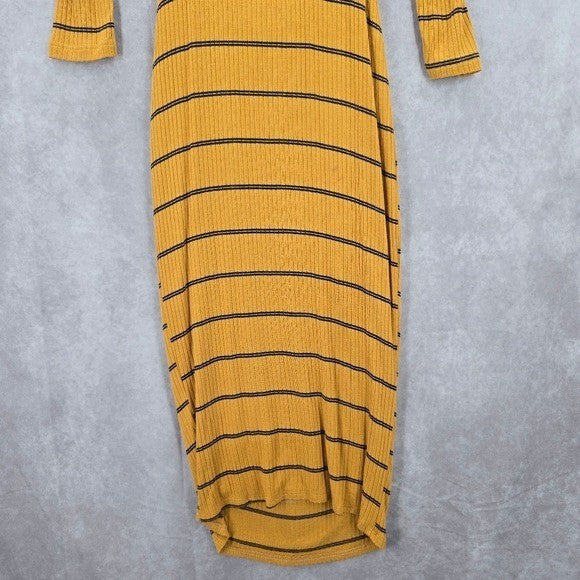 Fashion Nova Yellow Ribbed Cutout Long Sleeve Midi Maxi Dress Extra Small XS