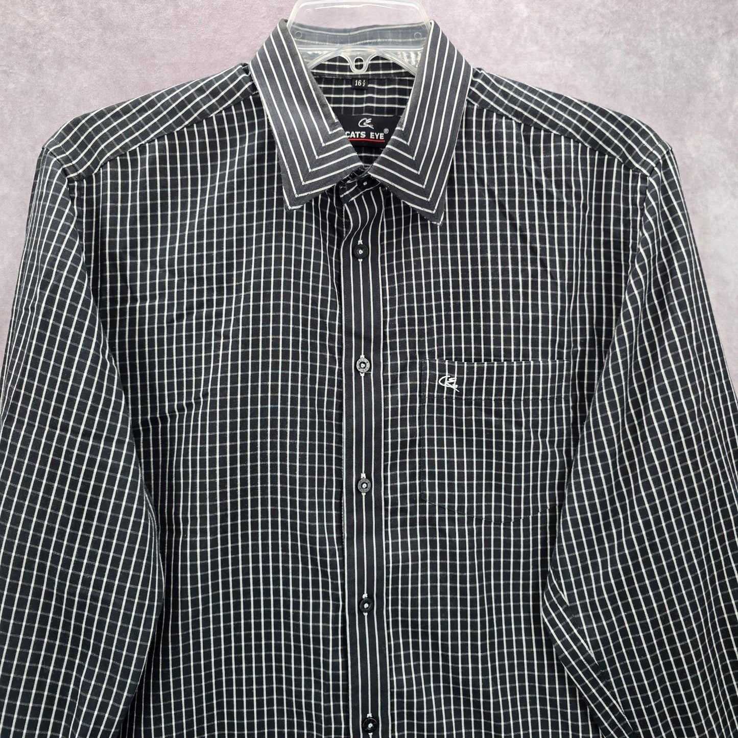 Cats Eye Black Stripe Button Down Long Sleeve Work Casual Dress Shirt Mens L