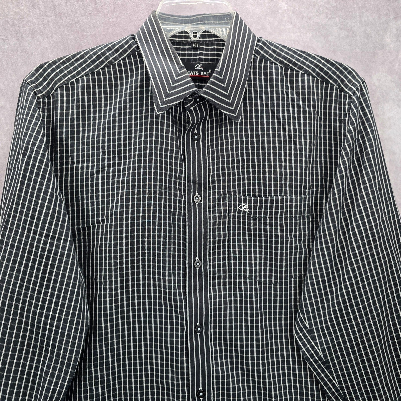 Cats Eye Black Stripe Button Down Long Sleeve Work Casual Dress Shirt Mens L