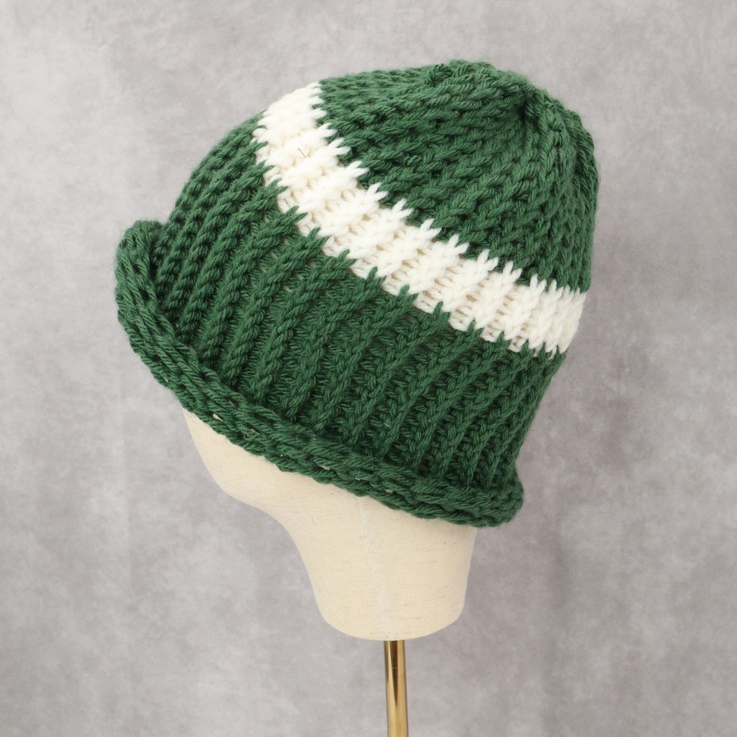 Green Cable Knit Y2K Vintage Hippy Unisex Youth Boho Bucket Beanie Cap Hat