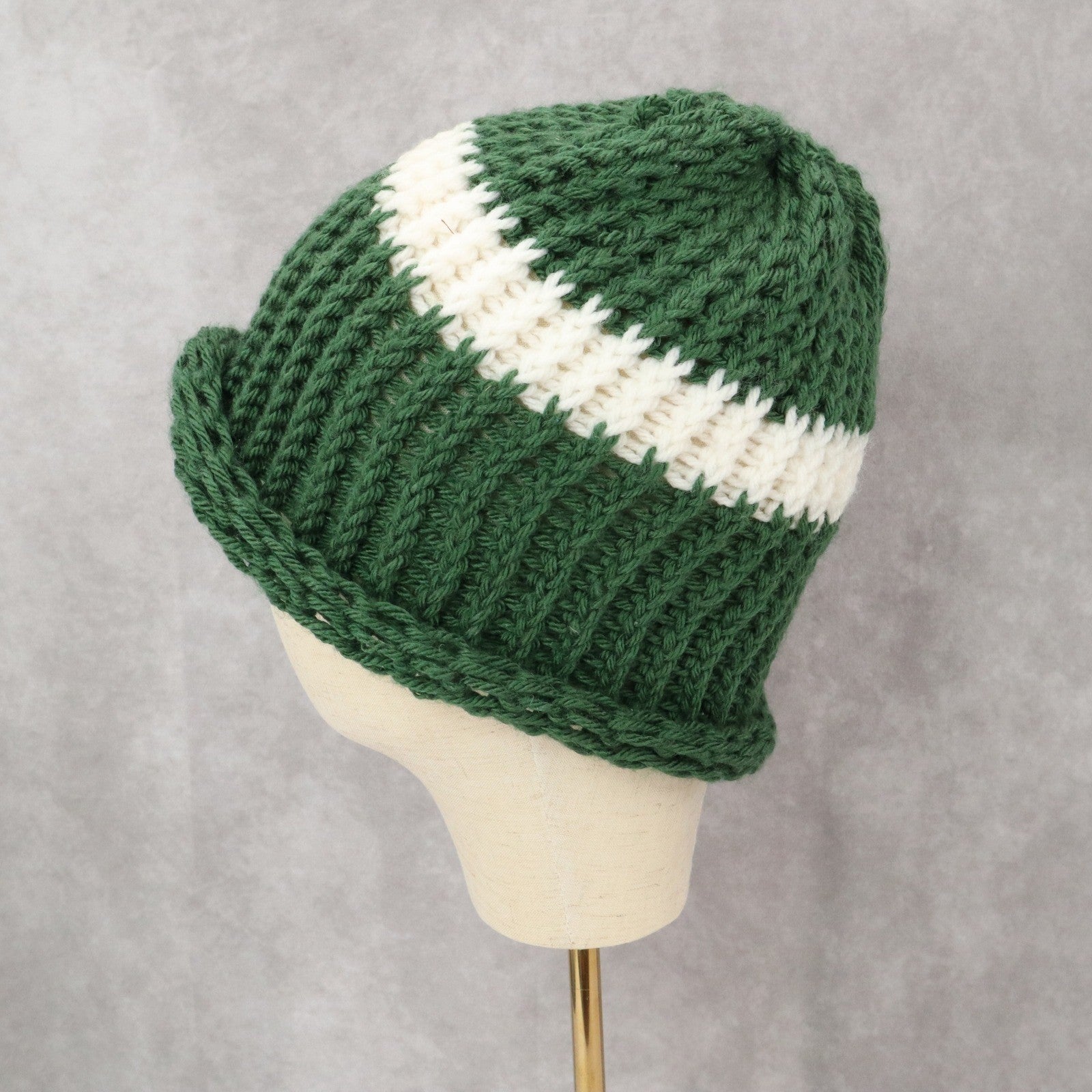 Green Cable Knit Y2K Vintage Hippy Unisex Youth Boho Bucket Beanie Cap Hat