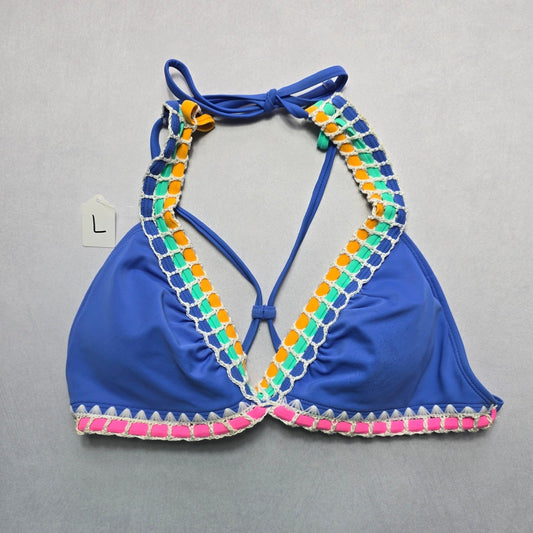 Xhilaration Blue Crochet Padded Crisscross Tie Swim Bra Beach Bikini Top L Large