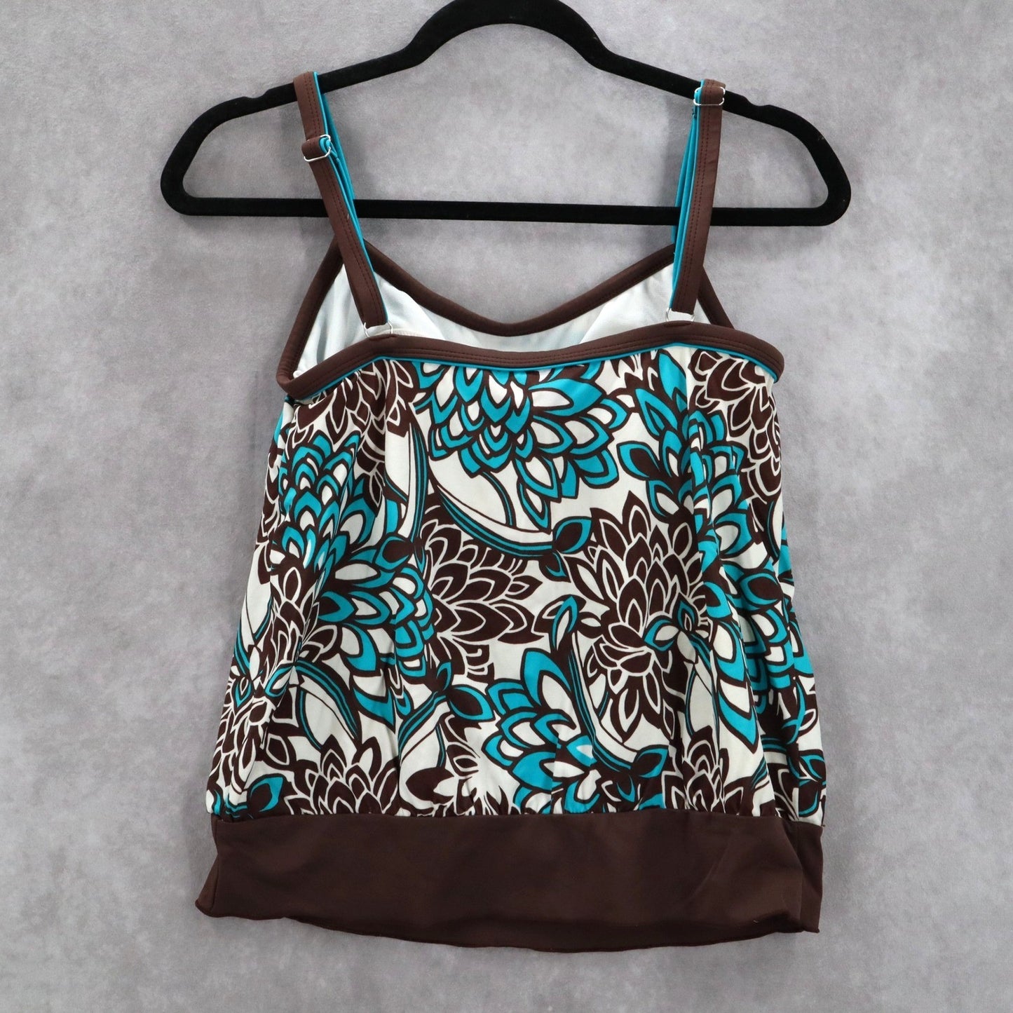 Kim Rogers Brown Blue Floral Swim Tropical Beach Boho Tankini Top S Small