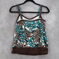 Kim Rogers Brown Blue Floral Swim Tropical Beach Boho Tankini Top S Small