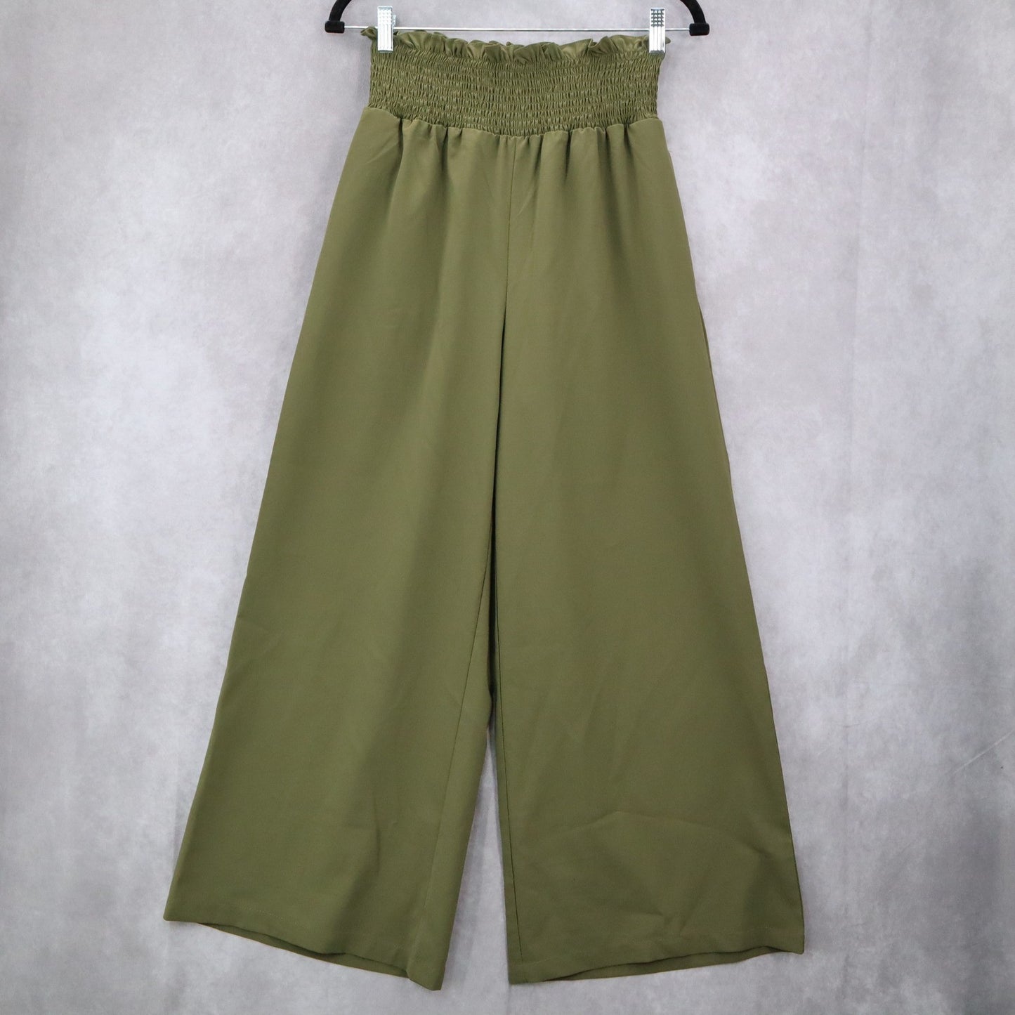 Green Wide Leg Boho Comfy Pull On Straight Leg High Rise Trousers Pant S Small