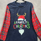 Blue Christmas Family Santa Reindeer Holiday Festive Print Plaid Top Medium