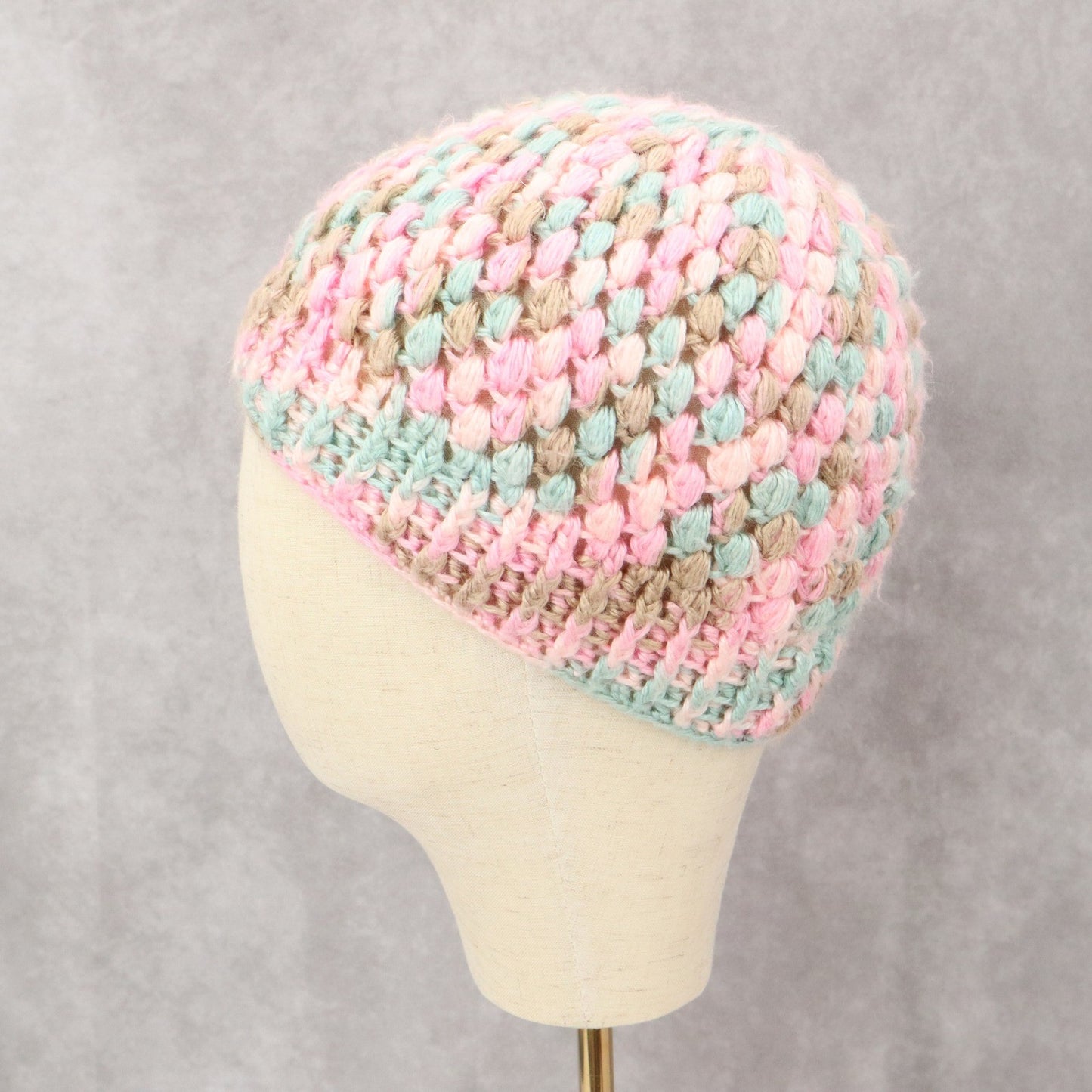 Pink Crochet Cable Knit Y2K Vintage Cottage Cozy Beanie Cap Hat OS
